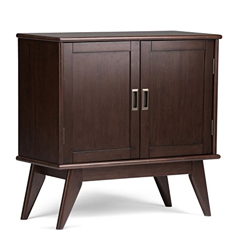 Simpli Home 3AXCDRP-05 Draper Solid Hardwood 32 inch wide Mid Century Modern Low Storage Cabinet in Medium Auburn Brown
