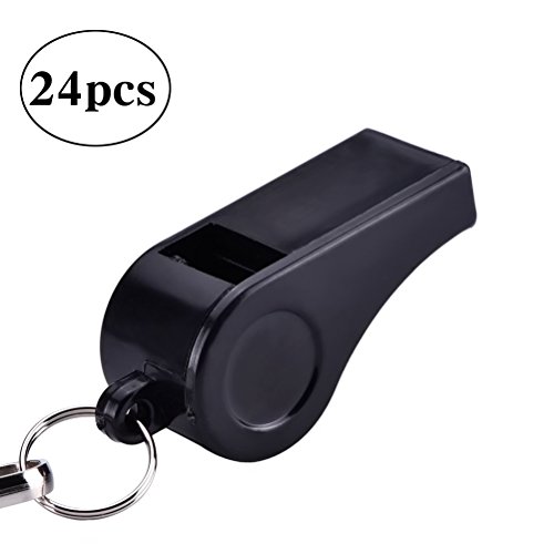 TOYMYTOY 24pcs Plastic Loud Whistles for Emergency Referee Coaches Training Sports with Lanyard (Black)
