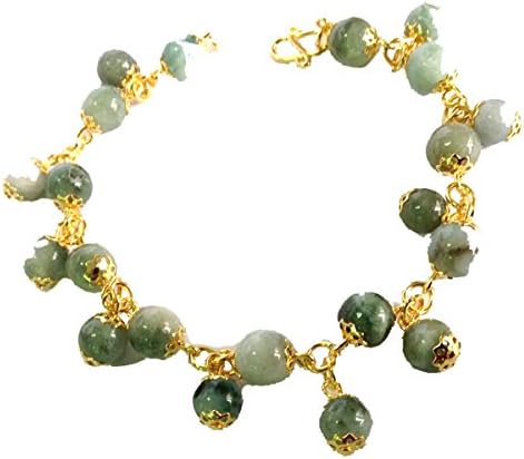 KARATGEM Natural Jadeite Jade Bracelet Beads Strain Multi Color Jade Bangle GP 7.5" (Green)