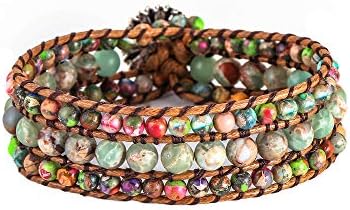 Plumiss Women Men Handmade Natural Stone Crystal Hematite Mixed 3 Wraps Bracelets