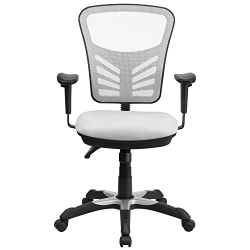 Flash Furniture Mid-Back White Mesh Multifunction Executive Swivel Chair with Adjustable Arms