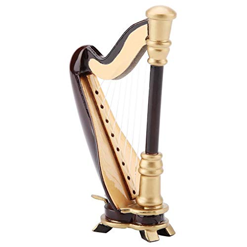 ZAMTAC GLOGLOW 4in Wooden Miniature Harp Replica with Gift Case Instrument Model Musical Gifts Ornaments - (Color: Black)