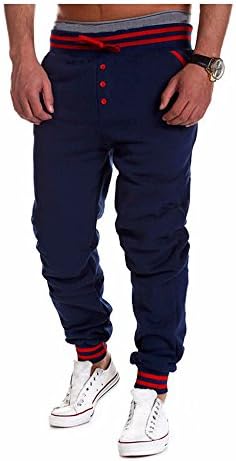 Xuou Men Sports Running Gym Sweatpants Soccer Printing Casual Trouser (XXL, Dark Blue)
