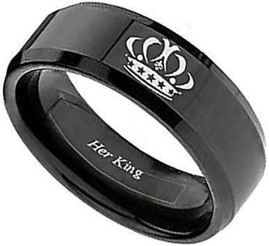 4mm/6mm King and Queen Black Couples Ring Set with High Polish Wedding Ring Comfort Fit (king ( stainless-steel ), 10)