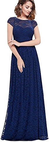 MABELER Women’s Retro Lace Wedding Maxi Bridesmaid Long Dress Blue XL
