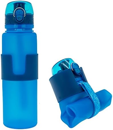 Pioneer Magic Collapsible Water Bottle, Silicone Foldable Outdoor Canteen with BPA Free Leakproof Insulated Bottle with One Touch Cap - Perfect for Travel, Fitness, Sports, Camping - 650ml(22oz)(blue)