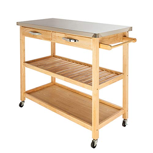 Ycando Moveable Kitchen Cart With Stainless Steel Table Top Two