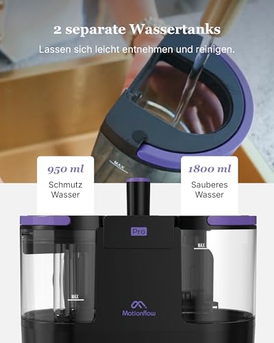 Motionflow PRO Carpet Cleaner with Steam Function - 1700 W Steam Brush, Upholstery Cleaner for Carpets, Upholstery Furniture and Car Seats and Much More, Wet Vacuum Cleaner with Self-Cleaning, Steam Cleaner for Everything