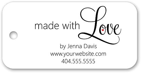 Made with Love Custom Personalized Tags – for Gifts, Favors, Crafts, Business, or Handmade Products 3″ x 1.5″ – 30ct