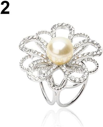 dzsntsmgs Sunscreen Charming Women Fashion Shiny Rhinestone Flower Faux Pearl Bouquet Shawl Scarf Buckle - White Rhinestone Decor, Flower Shape, Jewelry Charm