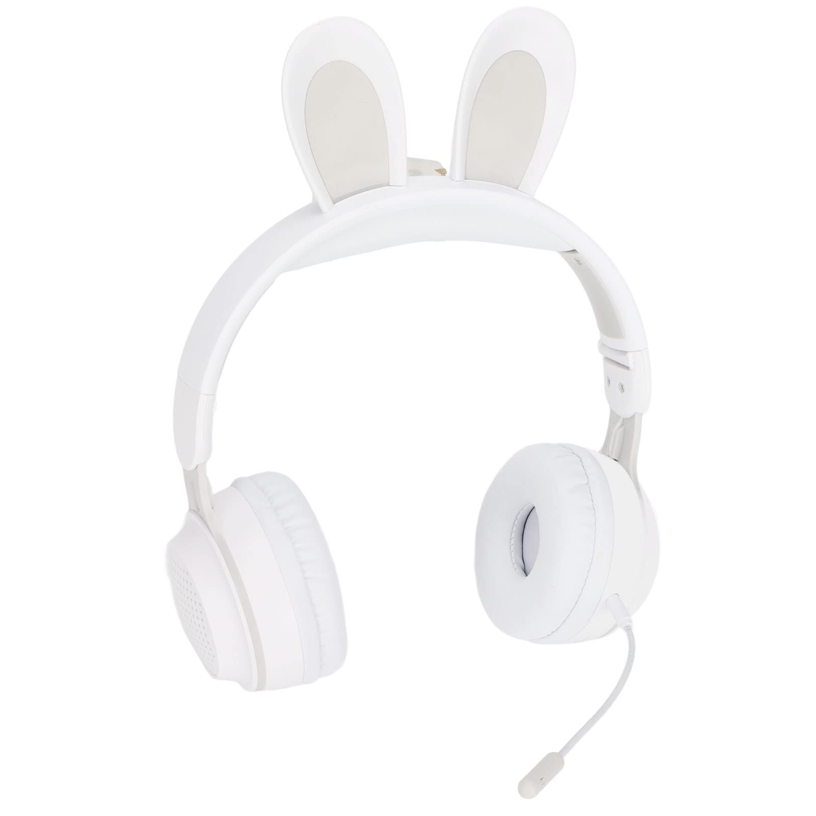 Kids Headphones, Bluetooth 5.0 Headphones with Rabbit Ear, Over Ear LED Light Foldable Wireless Headset, Support TF/AUX, Gifts for Kids, Toddlers, Teens(White)