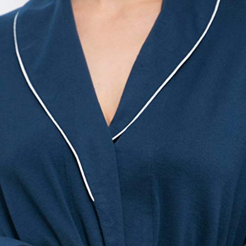 iZHH Women's Simple Bathrobe Long Sleeve Cotton Spa Comfortable Bath Knit Pajamas Sleepwear(Dark Blue,S) - Thumbnail 4