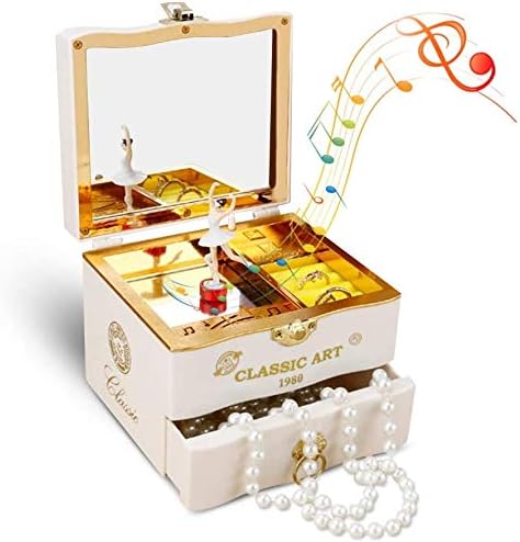 Achort オルゴール 音楽ボックス 回転 引き出し かわいい メイク ボックス 化粧鏡 子供 奥様 彼女へのsurprise ジュエル収納 宝石箱 子供 誕生日 クリスマス ジュエリーボックス プレゼント Indees In