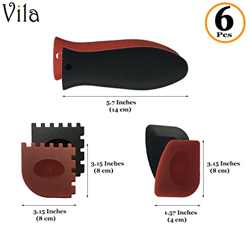 Pan Scraper --- 6-in-1 Pack Kitchen Solution - 100% Silicone Hot Handle Holders - Sticker & Gum Remover - Durable & Flexible Plastic Material - Fits Curved & Flat Corners - Multi Usage - Red & Black - Thumbnail 6