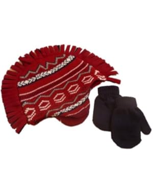 Toddler Boys Red Mohawk Trapper Hat & Mittens
