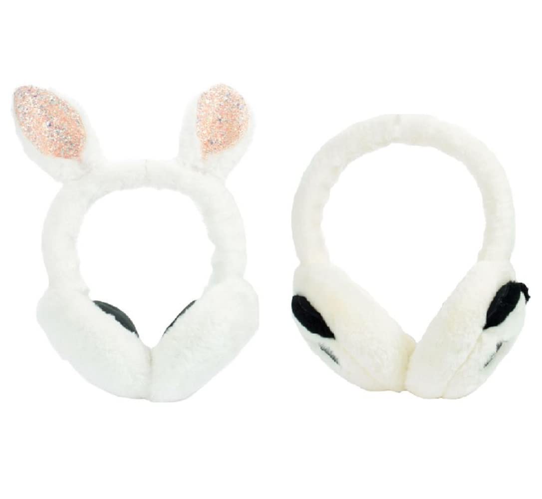 Girls Deluxe Plush Fluffy Rabbit Ear Muffs Panda Earmuffs (Rabbit)