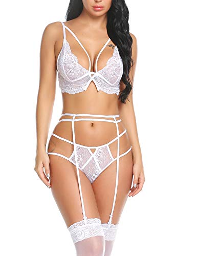 Avidlove Lingerie for Women with Garter Belt Bra and Panty Sets Sexy Lace Teddy Babydoll Bodysuit
