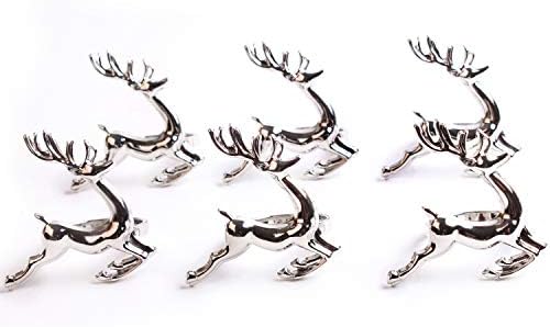 MINGLI Deer Napkin Rings - Set of 6 Napkin Rings for Christmas, Holidays, Thanksgiving (Sliver)