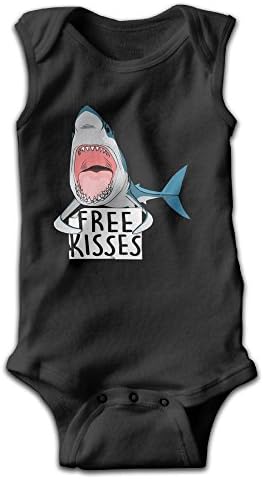 DMTEC Unisex Baby Boy Girl Onesie Shark Free Kisses Sleeveless Cotton Babysuit 0-24M