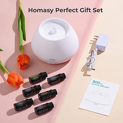 Homasy 500ml Diffuser with Essential Oils Set, 8 Color Lights and 23dB