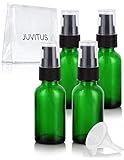 Green Glass Boston Round Treatment Pump Bottle - 1 oz (4 Pack) + Clear Travel Bag and Funnel