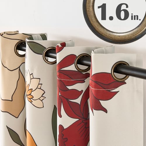 JINCHAN Lora Vintage Floral Blackout Curtains for Bedroom Mid Century Bohemian Room Darkening Drape Flower Patterned Curtains 84 Inches Long Grommet Window Drapes Set 2 Panels Beige