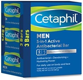 Cetaphil Men 3-in-1 Active Antibacterial Bars, 13.5 Ounce - Buy Packs and SAVE (Pack of 3)