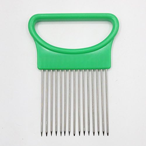 LOYJOY Kitchen Cooking Tool Onion Tomato Vegetable Slicer Cutting Aid Guide Holder Convenient Fruit Slicing Cutter Gadget Onion Plug Onion Fork (Green)