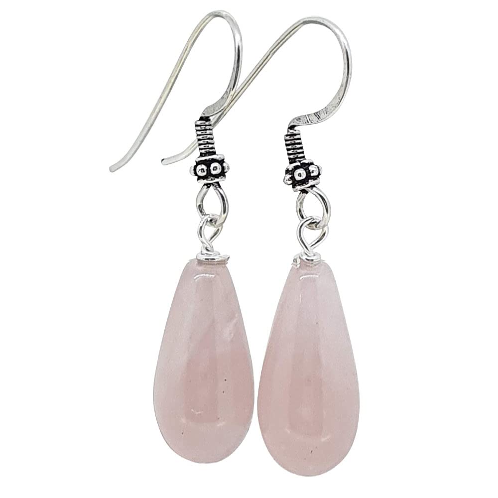 TreasureBay Handmade Gemstone Dangle Drop Earrings, Womens Pierced Earrings Made with 925 Sterling Silver (Rose Quartz)