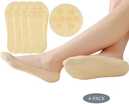 Women's No Show Cotton Socks Non Slip Stretchy Low Cut Cotton Sock (2/4 pairs) (Shoe size 5-8, Nude-4 Pairs)