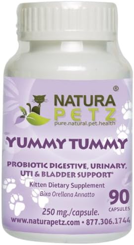 Natura Petz Yummy Tummy Probiotic Digestive, Urinary, Urinary Tract Infection and Bladder Support for Kittens, 90 Capsules, 250mg Per Capsule