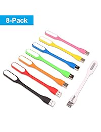 ebyphan 8pcs Mini USB luz LED, ajustable libro lámpara de lectura, portátil luces de noche para Power Bank PC Portátil computadora Portátil, cuello de cisne flexible