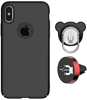 iphone X Ring Case with Kickst and Universal Magnetic Car Mount Plate,iphone X accessories (Black, iphoneX)