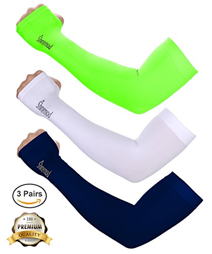 SHINYMOD UV Protection Cooling Arm Sleeves for Men Women Sunblock Cooler Protective Sports Gloves Running Golf Cycling Basketball Driving Fishing Long Arm Cover Sleeves (Navy+Neon Green+White)