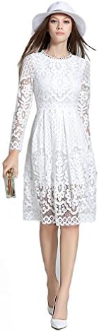MoonlightCity Women Spring Autumn Bohemian Hollow Long-sleeved Lace Dress White XXL