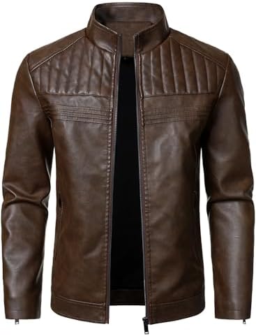 Men Winter Fleece Motorcycle Faux Leather Jacket Removable Fur