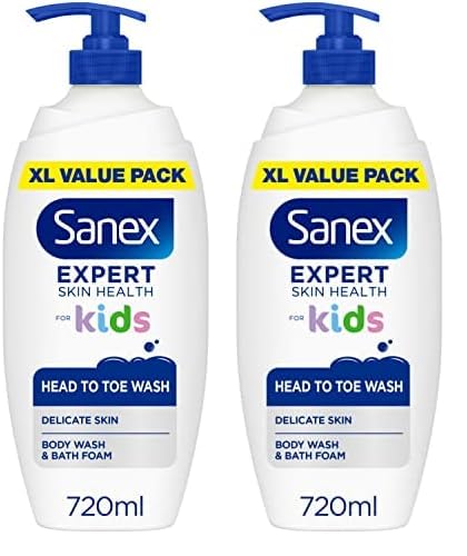 Sanex Expert Skin Health Head to Toe Kids’ Body Wash 720ml | protects delicate skin | children’s shower gel | gently cleanses | 12h hydration | dermatologically tested | paediatrician approved