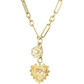 Suxerlry Chunky 18K Gold Plated Chain Choker Sun Heart Pendant Necklaces for Women Jewelry