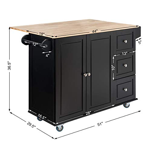 Giantex Kitchen Island Cart with Drop Leaf Top, Rolling Trolley with