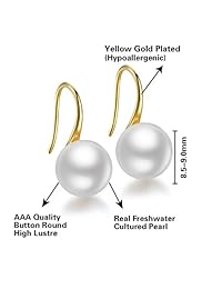 Pendientes de perlas para mujer, de plata de ley 925, perlas cultivadas en agua dulce, colgantes, pendientes de gancho