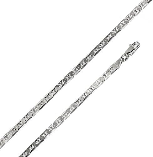 2.1mm,3.0mm,3.8mm,4.5mm Sterling Silver Flat Marina Chain Necklace, Made in Italy