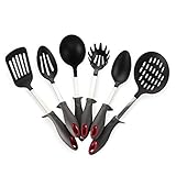 Kitchen Cooking Utensils Set, Heat Resistant Kitchen Tools Sets, Nylon Cookware Gadgets Includes 6 Pieces Kitchen Utensil Set Soup Ladle, Slotted Spoon, Slotted Turner, Solid Spoon And Pasta Fork
