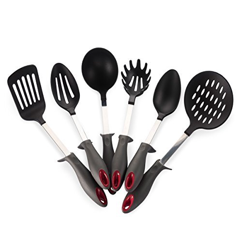 Kitchen Cooking Utensils Set, Heat Resistant Kitchen Tools Sets, Nylon Cookware Gadgets Includes 6 Pieces Kitchen Utensil Set Soup Ladle, Slotted Spoon, Slotted Turner, Solid Spoon And Pasta Fork