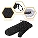 ETECHAMART Cotton Oven Mitts with Silicone Heat Resistant Quilted Microwave Gloves for Baking and Kitchen Thanksgiving Day One Pair (Black)