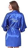 JOYTTON Women's Satin Kimono Wedding Robe with Embroidered Matron of Honor Short