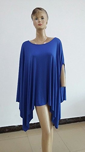 Women\'s Loose Bat Wing Dolman Poncho Tunic Dress Top Royal Blue S