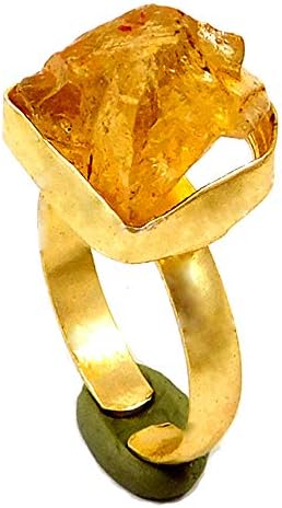 Indie Artisans Natural Rough Citrine Ring Handmade Adjustable Fits 18K Gold Plated Gemstone Womens Statement Ring Fashion Rings for Women