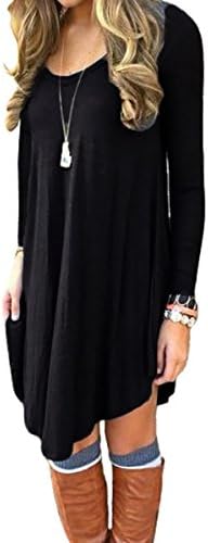 Women's T Shirt Dress Casual Loose Tunic Long Sleeve V-neck Frock by Azot (M, Black)