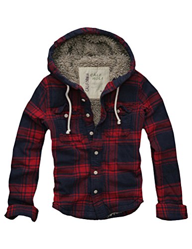 Mens cali holi muscle fit faux fur lined flannel hoodie…