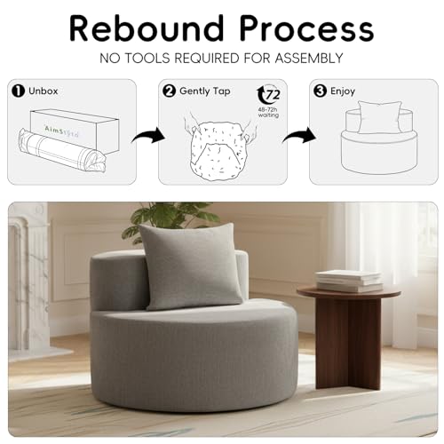 Accent Chair, Round Chaise Lounge Chair with Deep Seat, Modern Chenille Upholstered Lounge Chair, No Assembly Floor Sofa for Living Room Bedroom Apartment, 34.65 Inch Wide, Gray